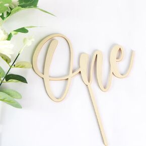 PALASASA First Birthday Wood Cake Topper - One Sign 1st birthday Cake Decorating Supplies, Suitable for Baby Shower Favors, Baby Gender Reveal, One Year Old One Baby Birthday Party Supplies