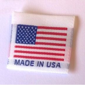 ملصقات "Made in USA" ، مطوية مركز جاهزة للخياطة ، 1.25 '' x 1.25 '' (100 علامة)
