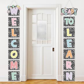 Pastel Welcome Back to School Porch Banner Ready to Learn Hanging Door Banner Colorful Porch Sign for Classroom Indoor Outdoor First Day of School Party Decor