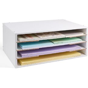 12x18 Construction Paper Organizer, 4-Tiers Paper Storage Shelf, Wooden Desk Organizer, File Holder and Letter Tray for Office, Home, Classroom