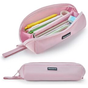 Small Pencil Pouch with 180° Open Design, Slim Pencil Case for Girls and Boys, Aesthetic & Cute Pen Bag for School, Office, Makeup or Tech Accessories-Black