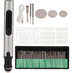 Electric Engraving Pen Aluminum Alloy Silver Rechargeable Engraver with Intelligent Overload Protection Chip for DIY Crafts