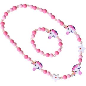 NOLITOY Unicorn Jewelry Set Wood Bead Necklace Bracelet for Birthday Parties and Special Occasions Fashionable Accessories for Creative Dress Up