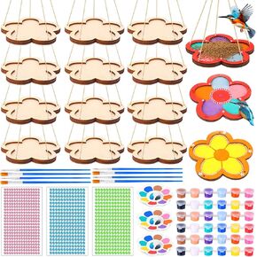 12 Pack Bird Feeder Craft Kits for Kids Wood Painting DIY Your Own Unfinished Wooden Ornaments Gifts for Nature Loving Kids