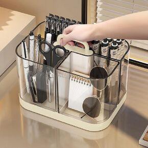 Stackable Caddy Organizer with Handle, Transparent Portable Desk Caddy for Art Craft Supplies, Office, Stationery, Pen Pencil Holder, Kitchen, Utensil, Makeup Organizer (White)