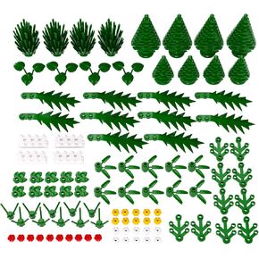 Plant Parts Building Block, Botanical Scenery Accessories Plant Set, Trees Flowers Building Bricks Toy Compatible with Lego Parts and Pieces(100 Pcs) No Bottom Plate