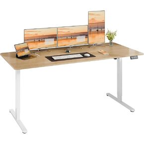 Meilocar Electric Standing Desk 48 x 24 in, Height Adjustable Adjustable Standing Desk with Memory Controller, White Sit Stand Desks Electic Desks with Splice Board (White Top + White Frame)