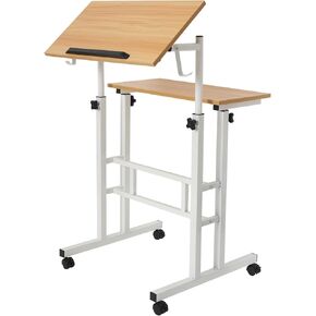 Mobile Standing Desk Adjustable Height Portable Stand Up Desk Computer Workstation Home Office Rolling Bedside Table Laptop Cart for Standing or Sitting (Maple)