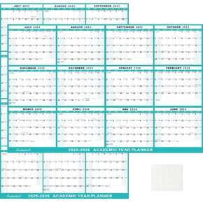 32"x48" Academic Wall Calendar 2025-2026, JUL 2025 - JUN 2026 12 Months Large Calendar, Erasable, Wet & Dry Erase Laminated, Vertical/Horizontal Reversible, Yearly Wall Planner with Julian Dates