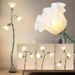 Vintage Flower Floor Lamp,‎ LED Tall Standing Lamp for Living Room 3 Color Modes Flexible Gooseneck Corner Reading Light with LED Bulb for Home Bedroom Office Decor
