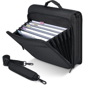 MoKo Zipper Binder, 2 Inch 3 Ring Binder with Multi-Pocket, 500 Sheet Capacity 5 Tab Expanding File Folder, Zipper Bag for School Office, Handle & Shoulder Strap, Black