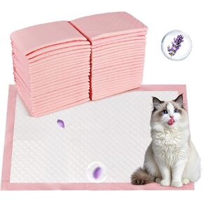 cat Litter Pads, Lavender Scented cat Pee Pads, 16.9x11.4 Inch Absorbent Cat Urine Pads for Litter Box, Leak-Proof cat Training Pads with Quick-Dry Technology, 50 Count (Pink)