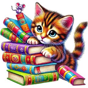 Stalente Diamond Painting Kits for Adults Book Cat, 5D DIY Diamond Art Kits for Beginners Round Full Drill Diamond Painting for Home Wall Decoration Gift 12×12inch, Animal