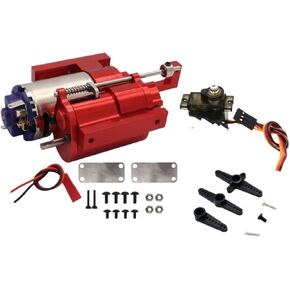 for WPL for MN B1 B14 B24 C14 C24 D90 D91 MN96 1/12 RC Car Parts Three-Generation Full Metal 2 for Speed Gearbox Transmission with Servo RC Upgrade Accessories(Red)