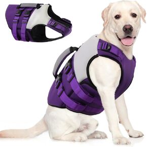 AOFITEE Dog Life Jacket, High Flotation Dog Life Vest with Rescue Handle, Reflective Dogs Life Preserver for Swimming Boating, Adujstable Pet Swimsuit Vest for Small Medium Large Dogs, Pink XXL