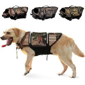Dog Life Jacket Camouflage Dog Life Vest with Reflective Strips,High Buoyancy Adjustable Dogs Safety Swim Vest with Rescue Handle for Swimming and Boating,Camo-2,L