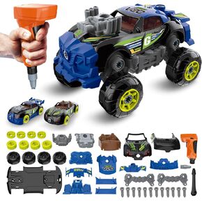 Pup Go 3-in-1 Take Apart Car for Boys with Electric Drill, 43Pcs Construction Toy Truck, Build Your Own Car with Play Tools, Ideal STEM Present for Kids Children Ages 3 4 5 6 7 Year Black