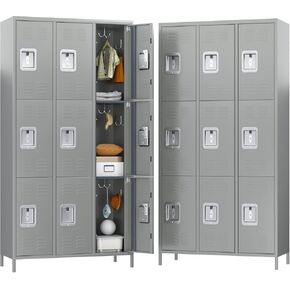 Aobabo 9 Doors Metal Lockers with Lock and Keys for School Office Home Storage,Assembly Required,Black