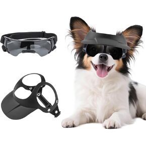 Small Dog Hat and Goggles Set–Adjustable Puppy Sun Hat UV Protection Doggy Sunglasses, Small Dogs Accessories for Party/Beach/Travel-Blue