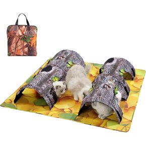 Cat Play Mat, Durable Activity Play Rug with Hole for Cats, Large 2 Way Cat Tunnels for Indoor, Collapsible Fun Interactive Training Toys Tube for Large, Medium and Small Cats 47.2 x 43.3in 1PC