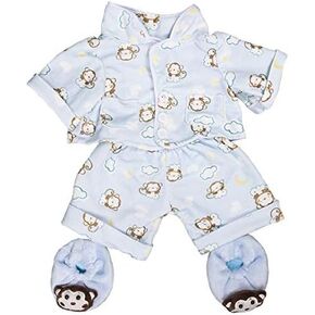 Teddy Mountain Blue Monkey Pajamas with Slippers Set Teddy Bear Clothes Outfit Fits Most 14"-18" Build-A-Bear, Vermont Teddy Bear