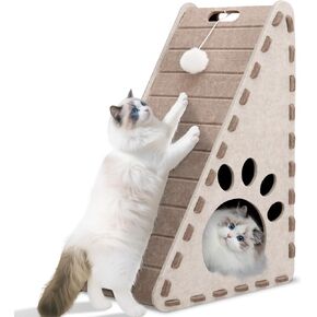 Cat Scratcher, Triangle Felt Cat Scratcher(Cat House), Vertical Integrated 3 in 1 Ramp Vertical Felt Cat Board(Brown Gray)