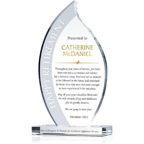 Crystal Central Personalized Happy Retirement Gift Plaque for Man Co-Worker or for Woman Co-Worker, Unique Custom Retirement Gift for Friends & Colleagues, for Mentor, Manager or Boss (L - 9")