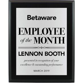 Personalized Employee of the Month Plaque 8x10 Coated Black Board with 6"x8" Silver aluminum plate