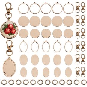 FREEBLOSS 12 Pcs Mini Wooden Embroidery Hoop Keychain Wooden Small Embroidery Hoops with Keychain DIY Wood Hoops for Embroidery Earring Hooks Keychain Jewelry Making Supplies
