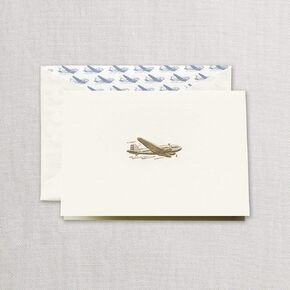 Crane & Co. Engraved Vintage Airplane Note with Lined Envelopes- Pack of 10 Cards