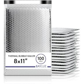 Thermal Bubble Mailer 8"x11" - 100 Pack Bulk | Metallic Bubble Mailers #2| Insulated Mailers for Cold Shipping | Waterproof Thermal Foil Shipping Envelopes | Secure Cold Shipping Bags