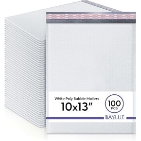White 10x13 Inch Poly Bubble Mailers |Self Seal Padded Envelopes for Thick books | Air Cushioned Bubble Mailer | Usable Size 9.5x13 Inch | Waterproof Lightweight Mailing Shipping Bags | 100 Pack Bulk