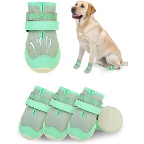 SCENEREAL Dog Shoes for Hot Pavement Large Medium Dogs, Summer Mesh Breathable Booties, Reflective Pet Boots & Paw Protectors for Outdoor, Green Size 7