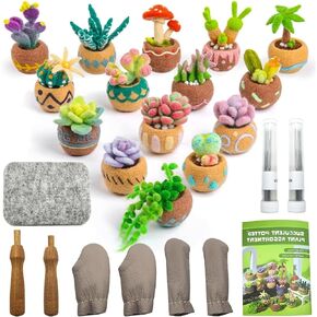 Jevuoyee 15pcs Needle Felting Kit, Succulent Needle Felt Kits for Beginners Adult, Felting Wool Kit for DIY Crafts, Including Wool Roving, Felting Pad, Felting Needles and Instructions