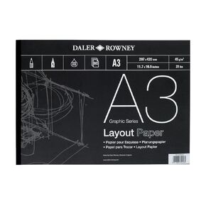 Daler-Rowney Graphic Series 45gsm A4 Layout Paper Pad Glued 1 Side, 80 White Sheets, Ideal for Professional Artists & Students