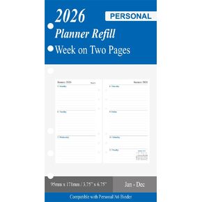 Newestor 2026 Weekly Planner Revill for A6 Ring Binder ، الأسبوع على صفحتين ، الحجم الشخصي 3.75 "× 6.75"