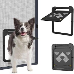 Dog Door for Screen Door, Lockable Pet Door for Sliding Screen Door, Magnetic Auto-Close Door Flap 14 x 11.8 inch, Black