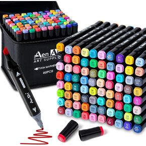AenArt Alcohol Markers Set, 80 Color Dual Tip Art Drawing Markers, Artist Pens with Organizing Case for Adult Kids Drawing Coloring Sketching