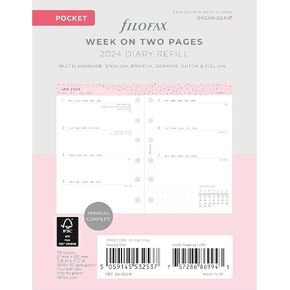 Filofax Calendar Diary Refill, Pocket Size, Week-to-View, Confetti Minimal Diary Pack, Multilingual: Five Languages, 2025 (C68291-25)
