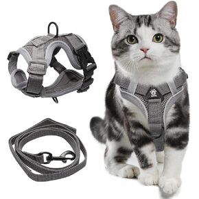 Adjustable Cat Harness and Leash Set, Lightweight Reflective Escape Proof Pechera para Gatos with Breathable Mesh, Cat Walking Harness for Anti Escape That for Travel Training and Walking (Grey, M)
