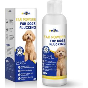 Dog Ear Hair Removal Kit - Ear Powder,Blunt Tip Grooming Scissors&Tweezers Set - Safe Hair Plucking Tool for Dogs,Ear Cleaner for Itching,Infection Treatment for Poodles, Doodles