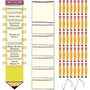 Classroom Behavior Chart for Student Management Pencil Shape Kids Tracking Chart Hanging Creative Bulletin Board with 40 Pencil Printed Clips for School Preschool Child Care