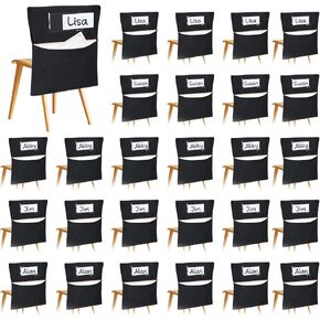 24 PCS Chair Pockets for Classroom, 20 x 17 Inch Large Chairback Storage Pockets for Classroom Students with Name Tag Classroom Organizer for Keeping School Table Organized Black