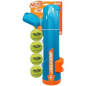 Nerf Dog 16in Exo Blaster بدون مقطع الكرة و 2.5 بوصة التنس غير المربعة لعبة الكلب 4 عبوات-الأزرق الفاتح/البرتقالي والأخضر