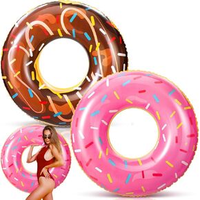 2 Pack 47.24 Inches Jumbo Donut Pool Floats for Adults Lovely Donut Inflatable Tube Swim Rings Floaties for Pool, Large Donut Inflatable for Party Decorations Supplies