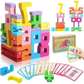 20PCS Wooden Number Blocks ,Montessori Number Blocks Math Learning Toys, Parent-Child Interaction Educational Counting Toys,Balance Competition Toy for 3+ Years Old Kids, Gift for Boys and Girls ﻿