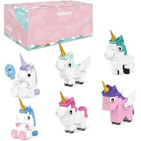 Unicorn Building Toys Set, 6 Cute Unicorn Toys Compatible with Lego Sets, Unicorn Party Favors for Kids Goodie Bags Stuffers Gift for Girls Boys 6 7 8 9 10
