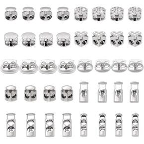PH PandaHall 40pcs 10 Styles Toggle Stoppers Alloy Cord Lock Draw String Clip Cord Stopper Tightener Goodie String Lock for Shoelaces Lanyard Fasterner Clothes Hat Making DIY Crafts 0.5~0.9 Inch