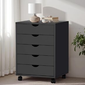 Simple Deluxe 5-Drawer Chest, Office Storage Dresser File Cabinet with Wheels, Mobile Dresser for Home Office, Black