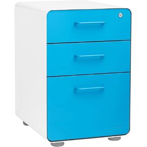 Poppin Stow 3-Drawer File Cabinet - Black + Walnut, 2 Utility Drawers and 1 Hanging File Drawer, Fully Painted Inside and Out, Powder-Coated Steel, Two Keys Included, Stationary